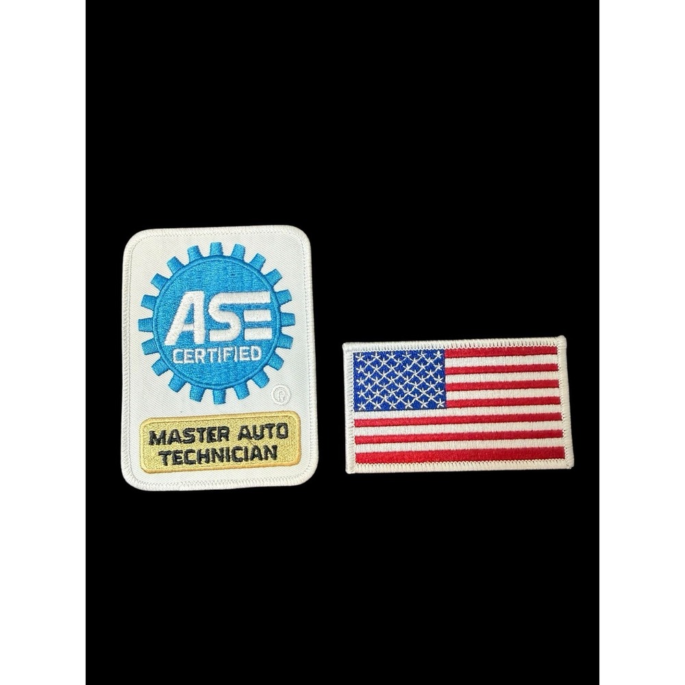 ASE Certified GOLD Master Auto Technician Patch 4" x 3" and American Flag Patch